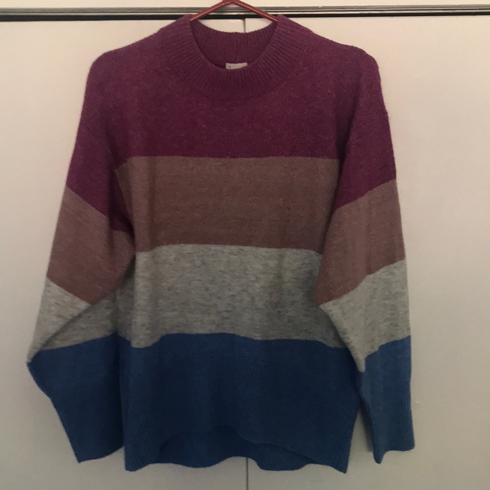 Striped mock neck sweater